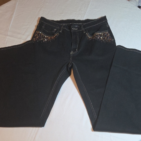 Christine Alexander Denim - Christine Alexander Black Embellished Flare Jeans